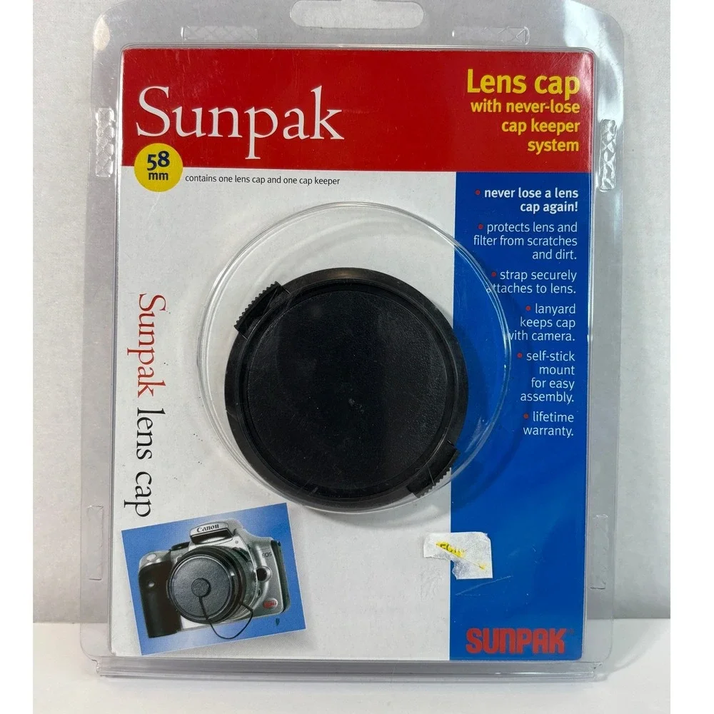 Sunpak 58mm Lens Cap with Never Lose‎ Keeper System Protects Lens and Filter